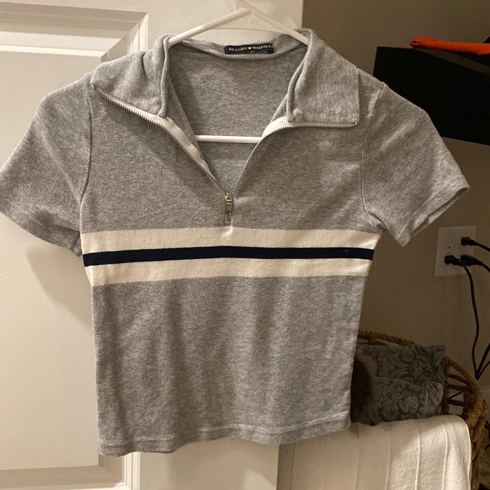 Gray Brandy Melville quarter zip tee